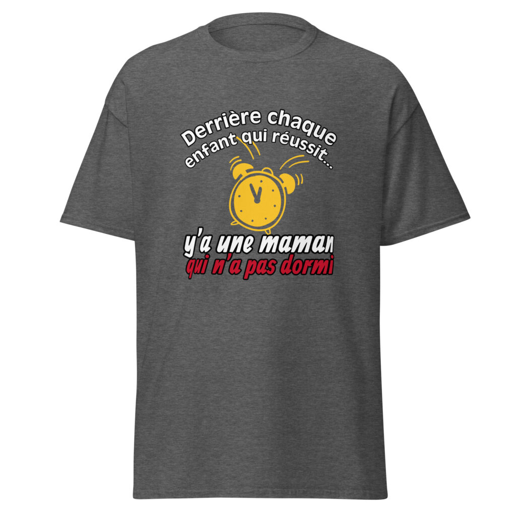 T-shirt derrière chaque enfant qui réussit — Gris Foncé Chiné, face