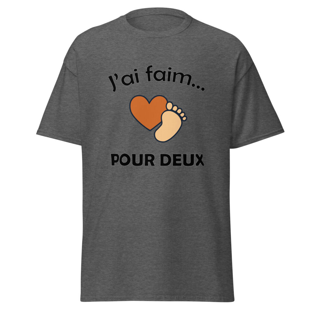 T-shirt naissance j'ai faim pour deux — Gris Foncé Chiné, face