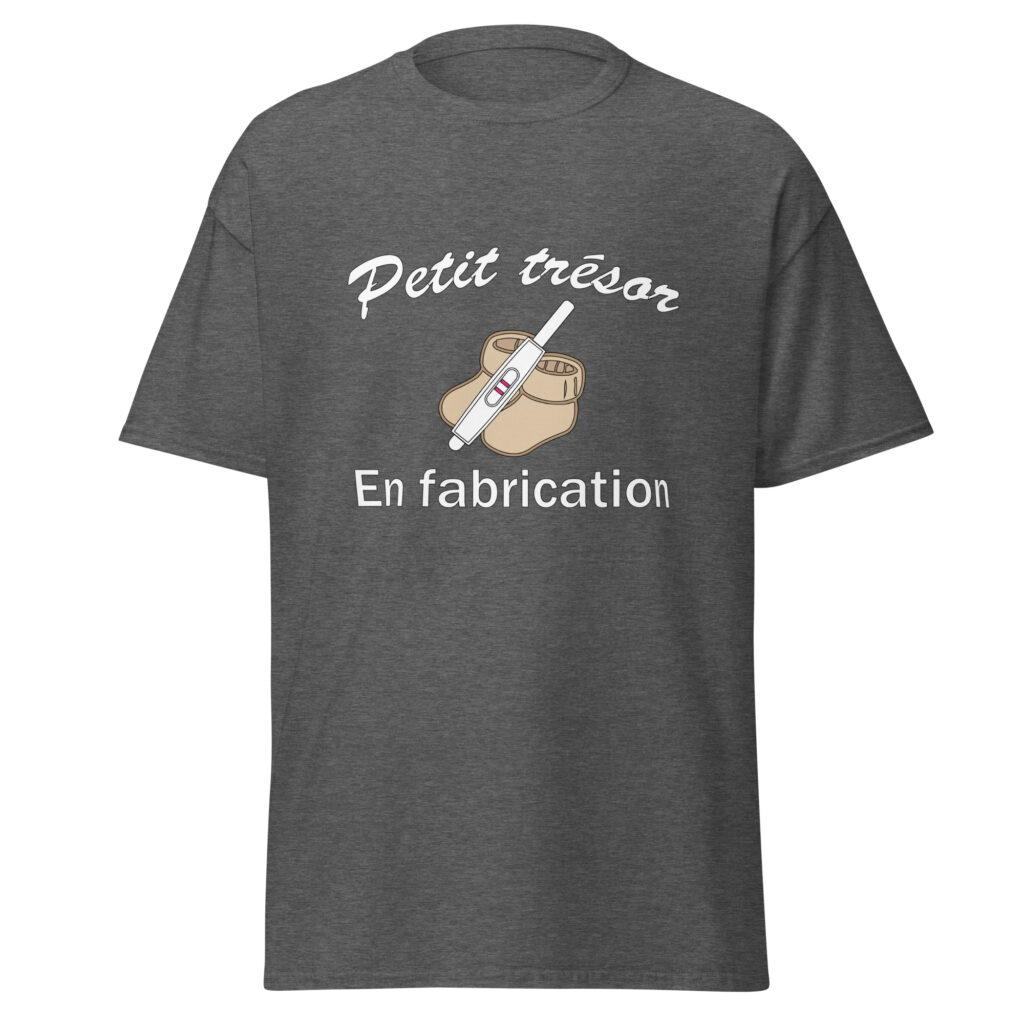 T-shirt petit trésor en fabrication — Gris Foncé Chiné, face
