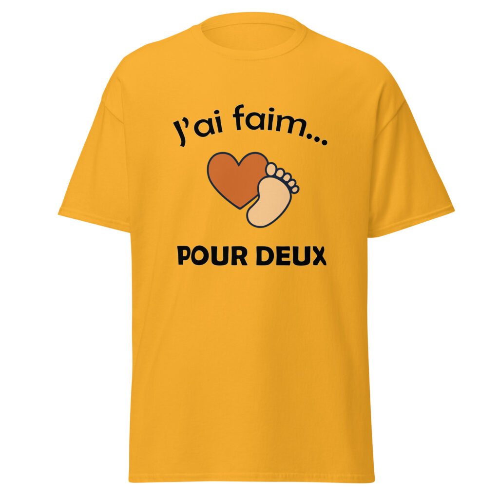 T-shirt naissance j'ai faim pour deux — Or, face