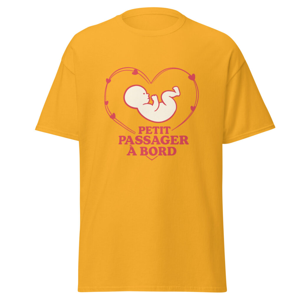 T-shirt naissance Petit passager à bord — Or, face