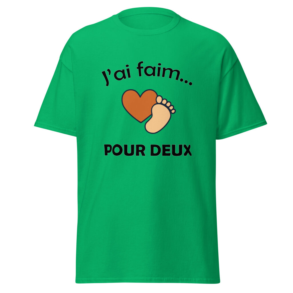 T-shirt naissance j'ai faim pour deux — Vert menthe, face