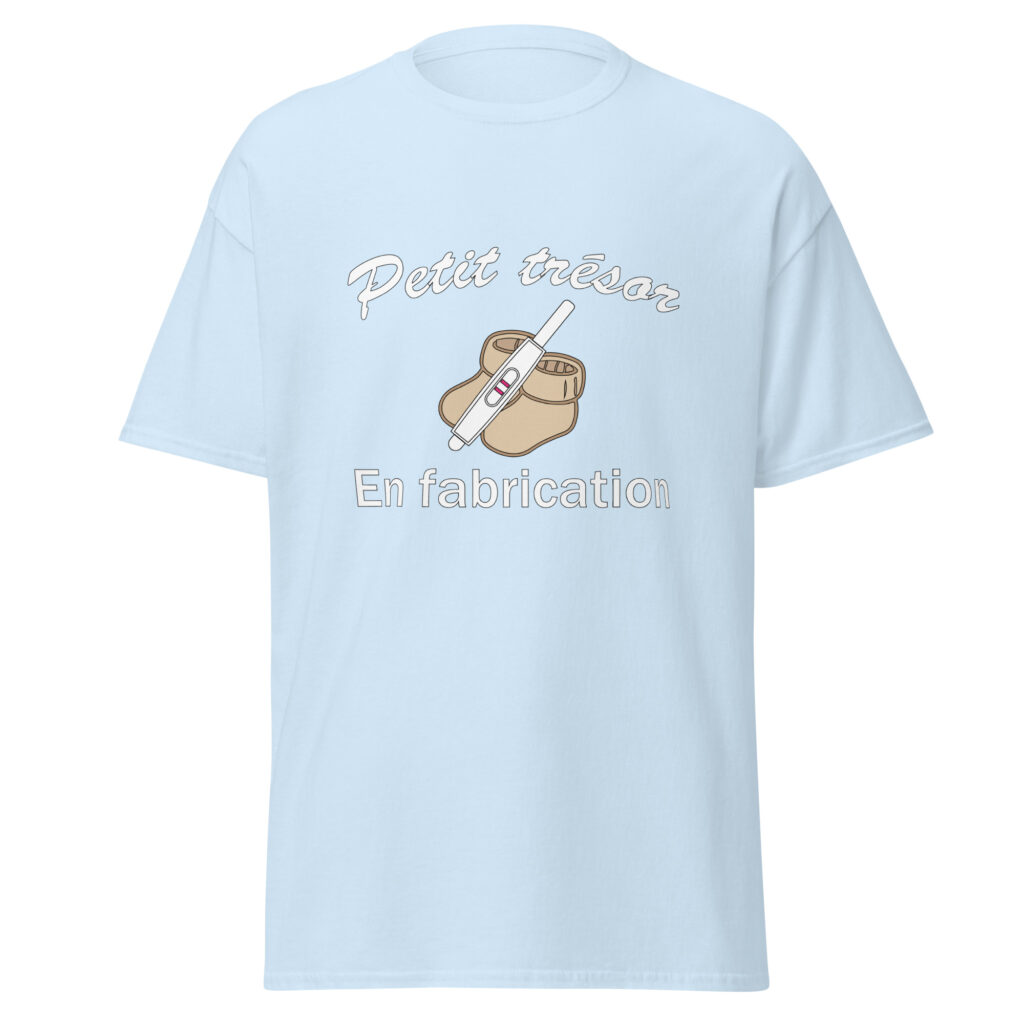 T-shirt petit trésor en fabrication — Bleu Clair, face