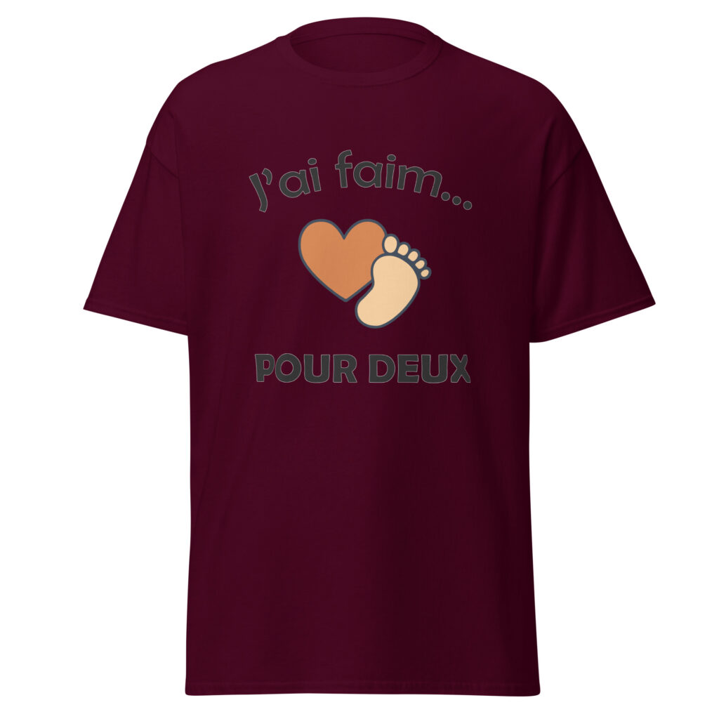 T-shirt naissance j'ai faim pour deux — Bordeaux, face
