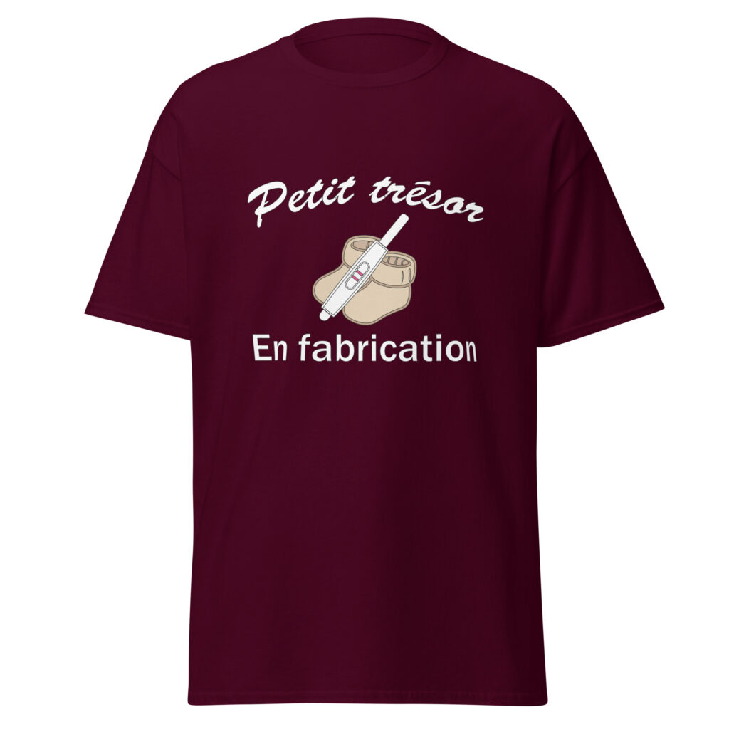 T-shirt petit trésor en fabrication — Bordeaux, face