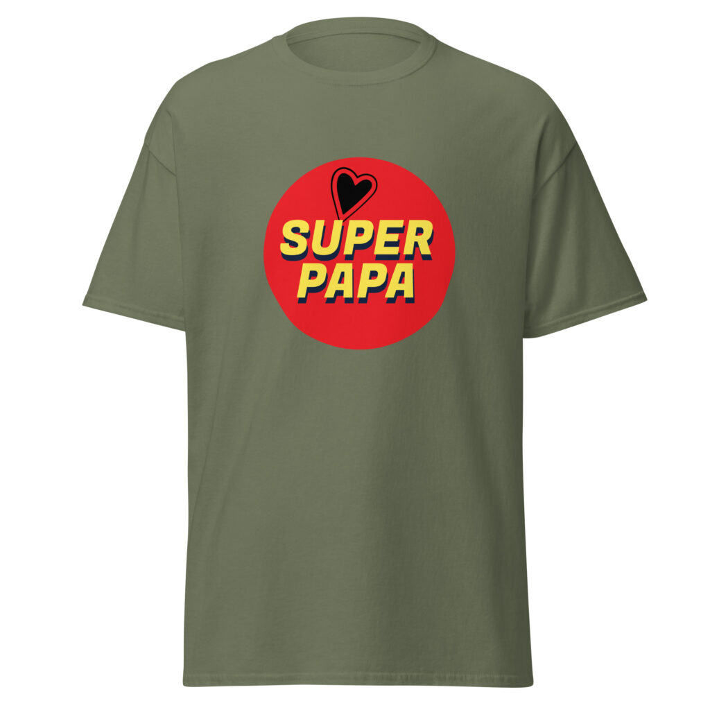 T-shirt super papa — Vert Militaire, face