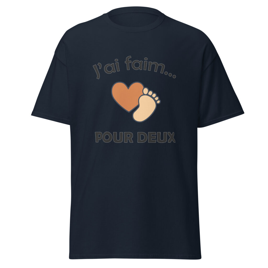 T-shirt naissance j'ai faim pour deux — Bleu Marine, face