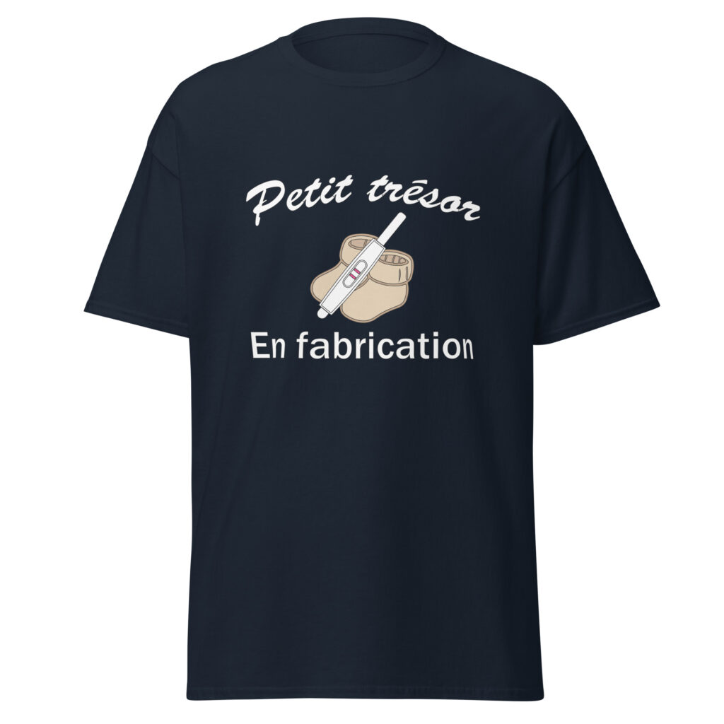 T-shirt petit trésor en fabrication — Bleu Marine, face