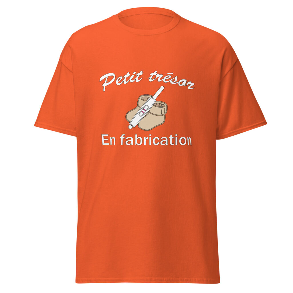 T-shirt petit trésor en fabrication — Orange, face