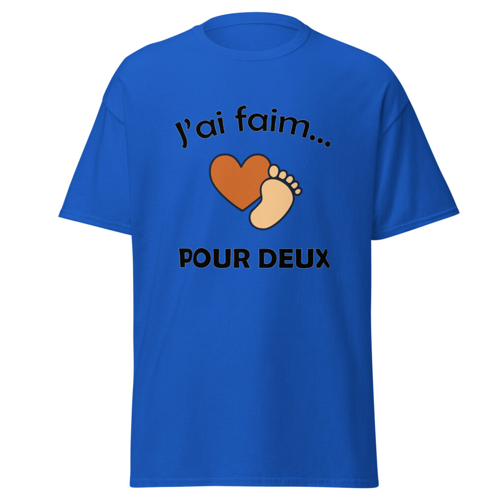 T-shirt naissance j'ai faim pour deux — Bleu Roi, face