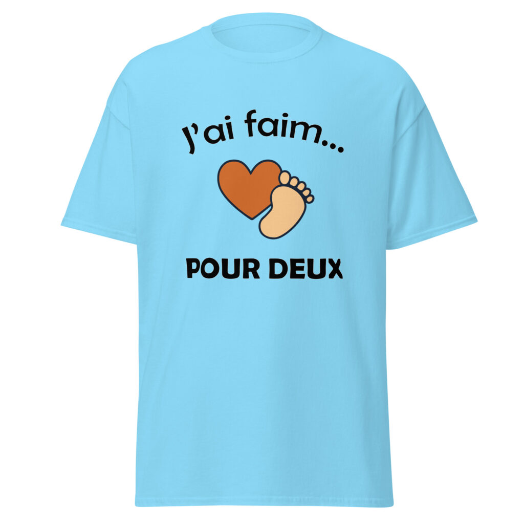 T-shirt naissance j'ai faim pour deux — Bleu Ciel, face