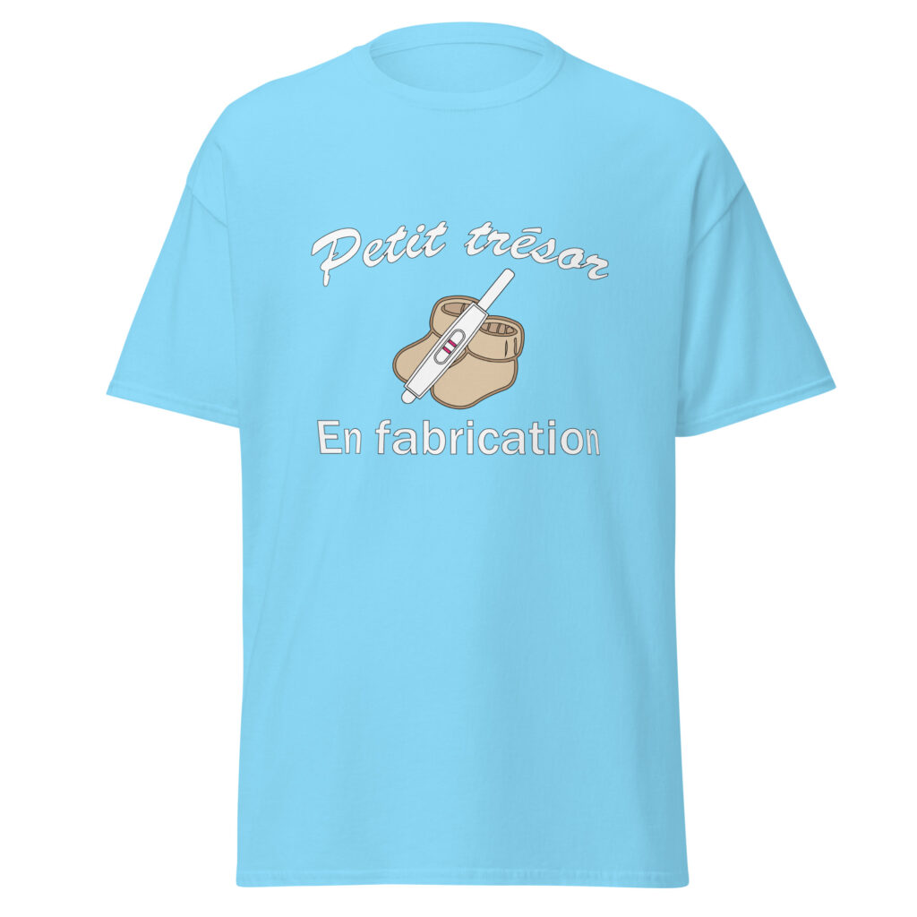 T-shirt petit trésor en fabrication — Bleu Ciel, face