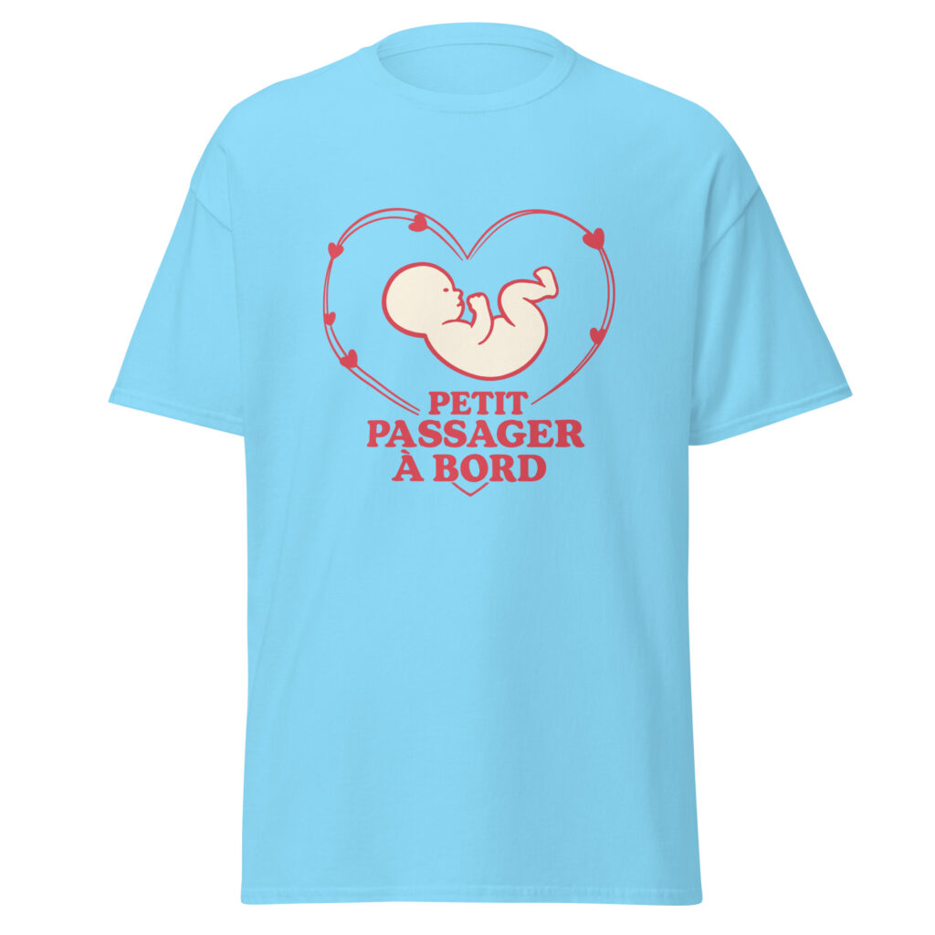 T-shirt naissance Petit passager à bord — Bleu Ciel, face