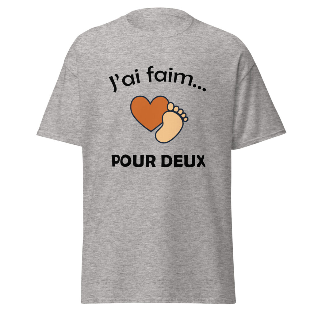 T-shirt naissance j'ai faim pour deux — Gris Sport, face