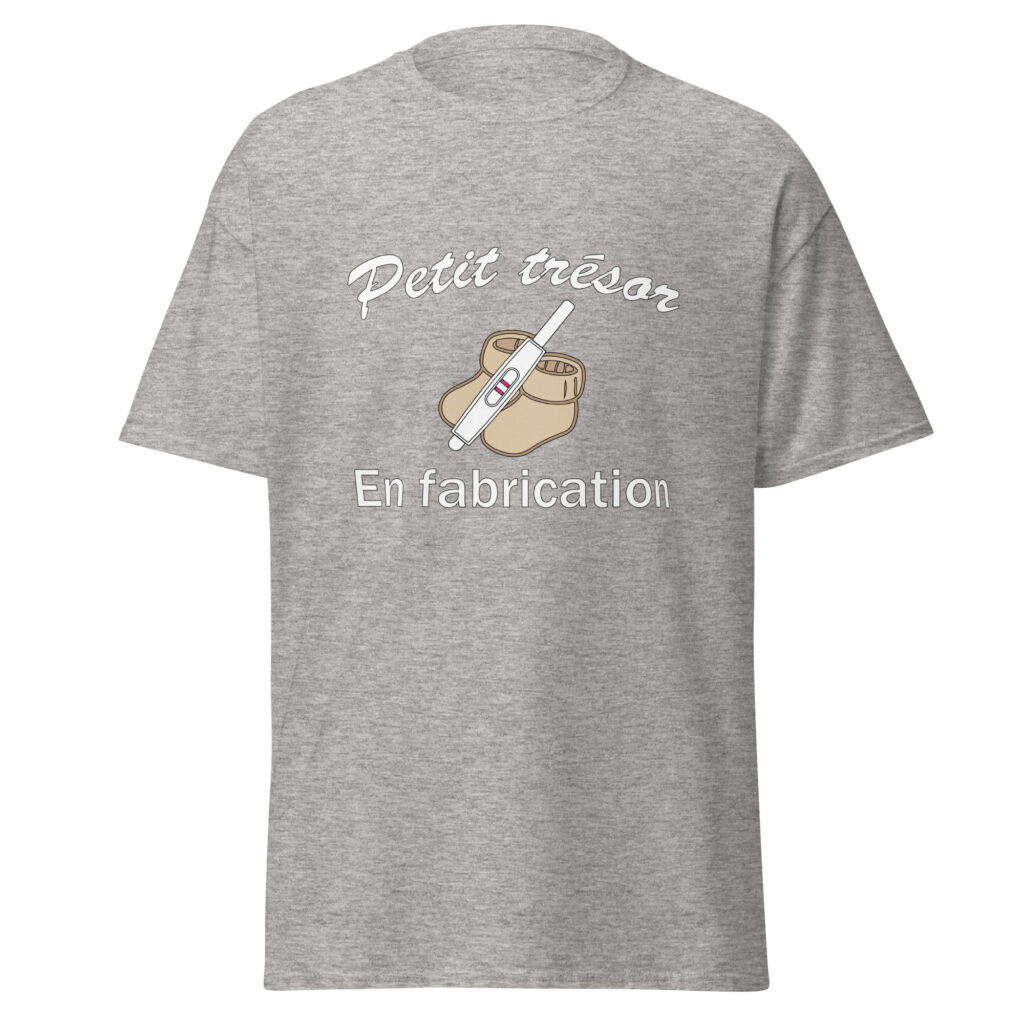 T-shirt petit trésor en fabrication — Gris Sport, face