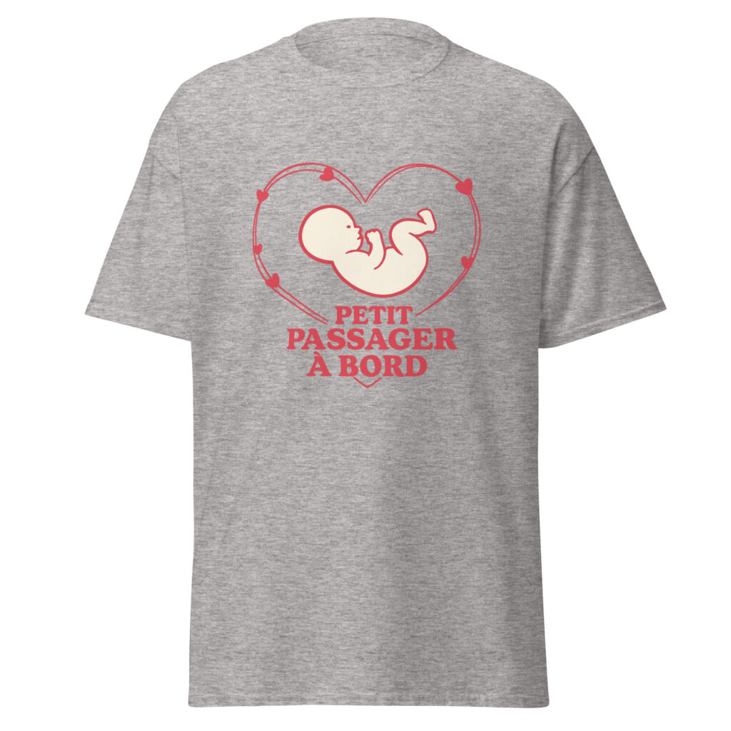 T-shirt naissance Petit passager à bord — Gris Sport, face