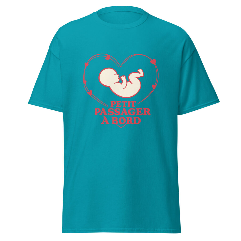 T-shirt naissance Petit passager à bord — Tropical Blue, face