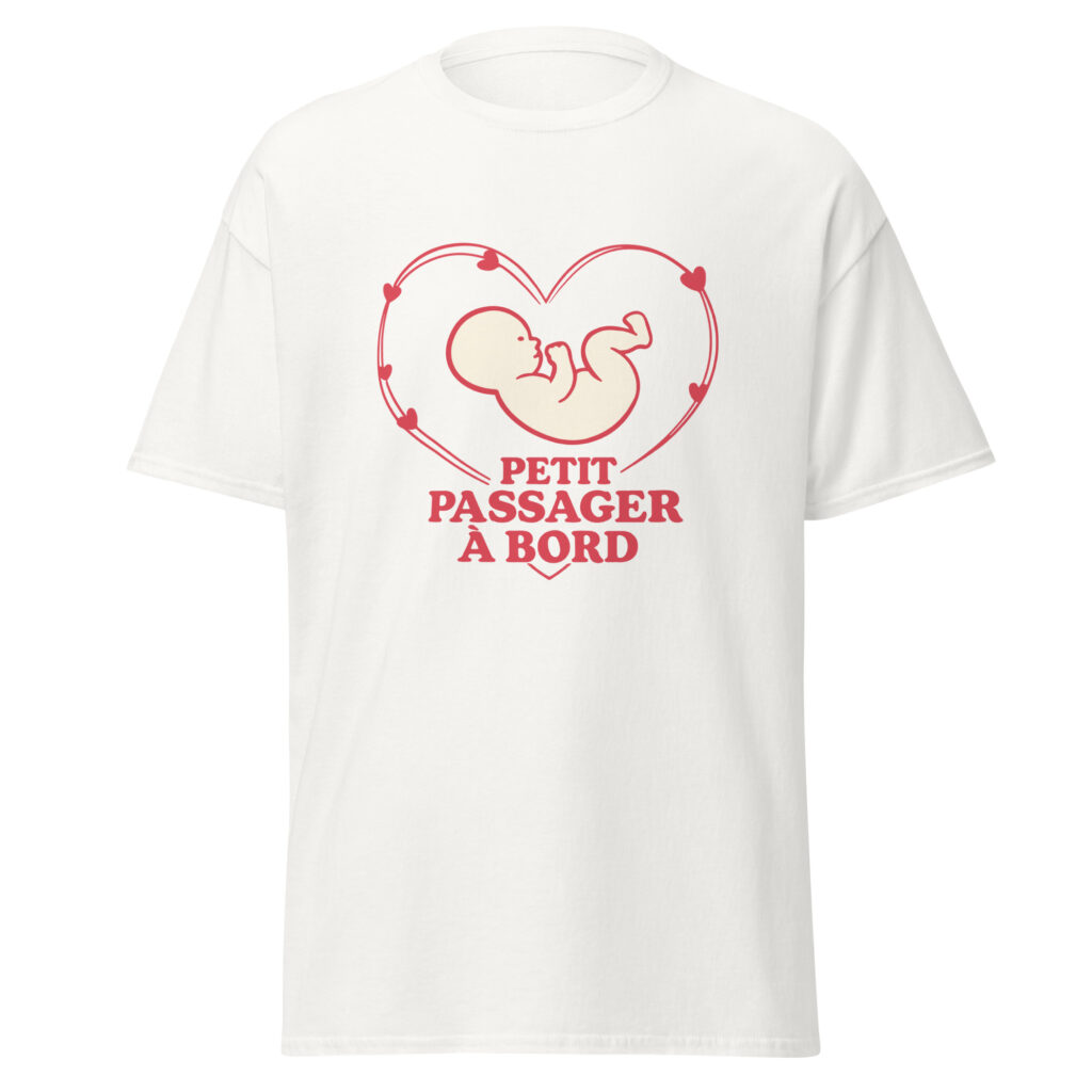 T-shirt naissance Petit passager à bord — Blanc, face