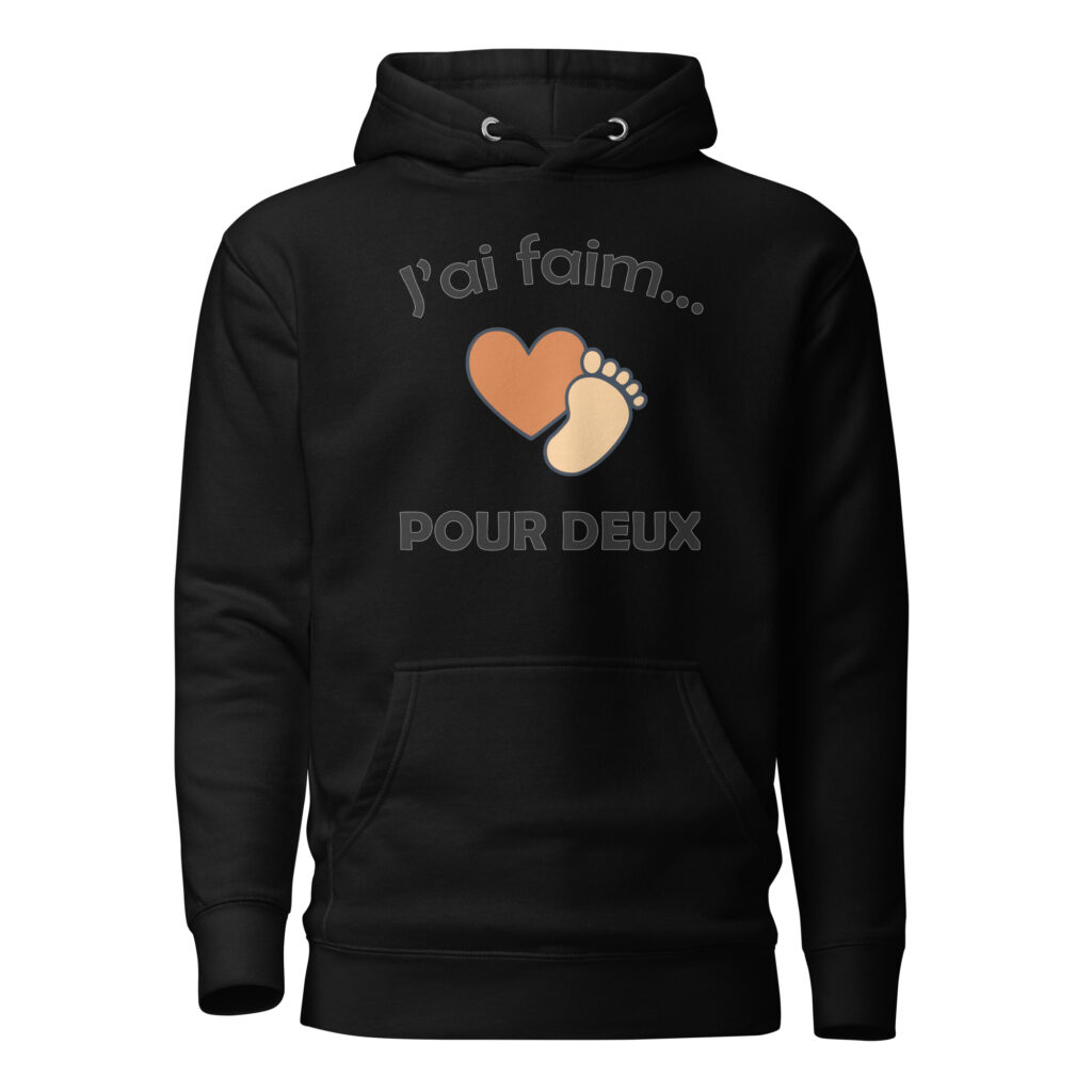 Sweat à Capuche naissance j'ai faim pour deux — Noir, face