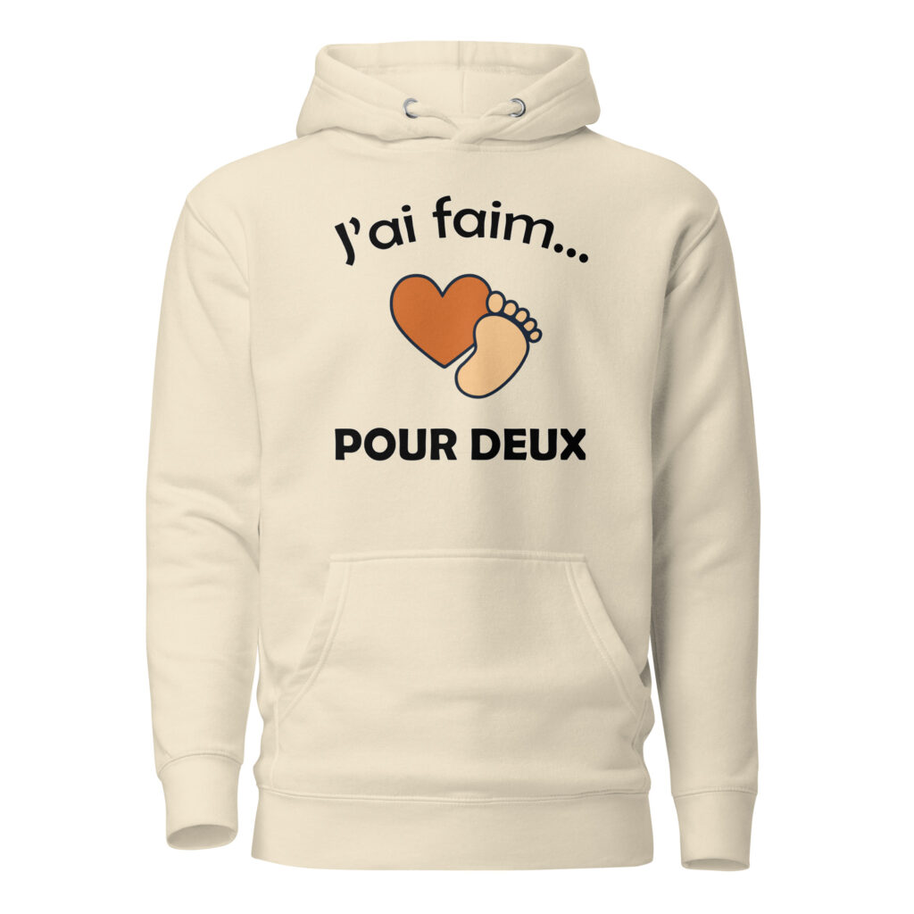 Sweat à Capuche naissance j'ai faim pour deux — Bone, face
