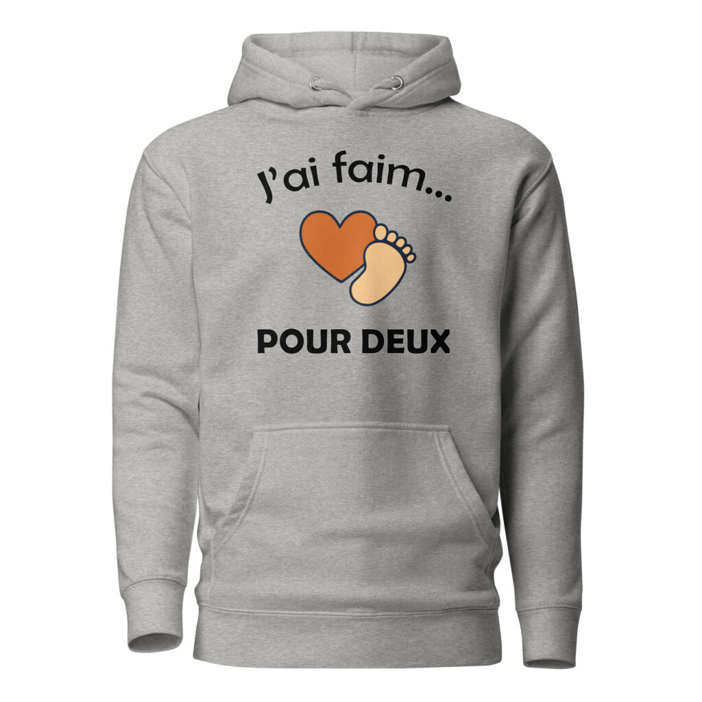 Sweat à Capuche naissance j'ai faim pour deux — Carbon Grey, face