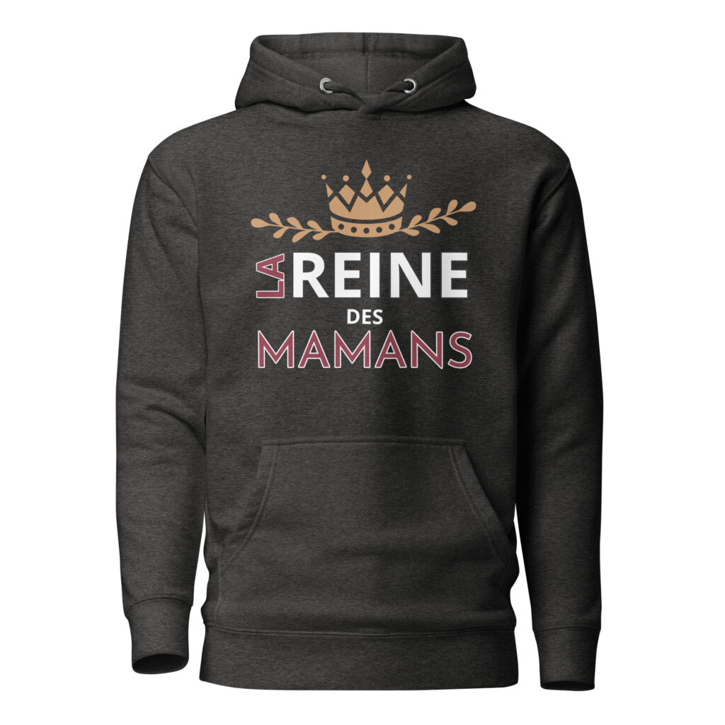 Sweat à Capuche la reine des mamans — Charcoal Heather, face