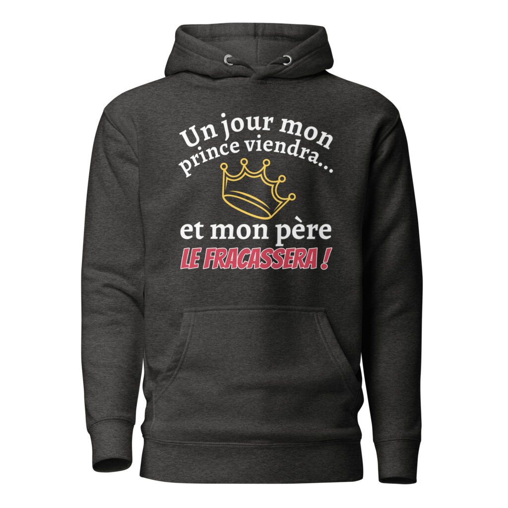 Sweat à Capuche un jour mon prince viendra — Charcoal Heather, face