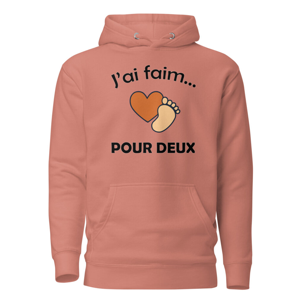 Sweat à Capuche naissance j'ai faim pour deux — Dusty Rose, face