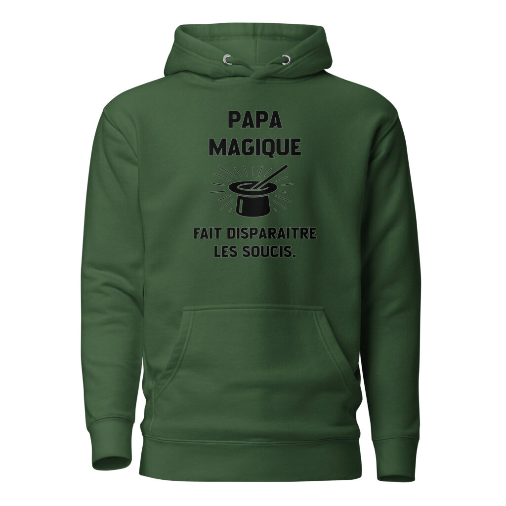 Sweat à Capuche Papa magique — Vert Forêt, face
