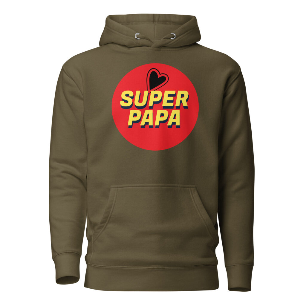 Sweat à Capuche super papa — Vert Militaire, face