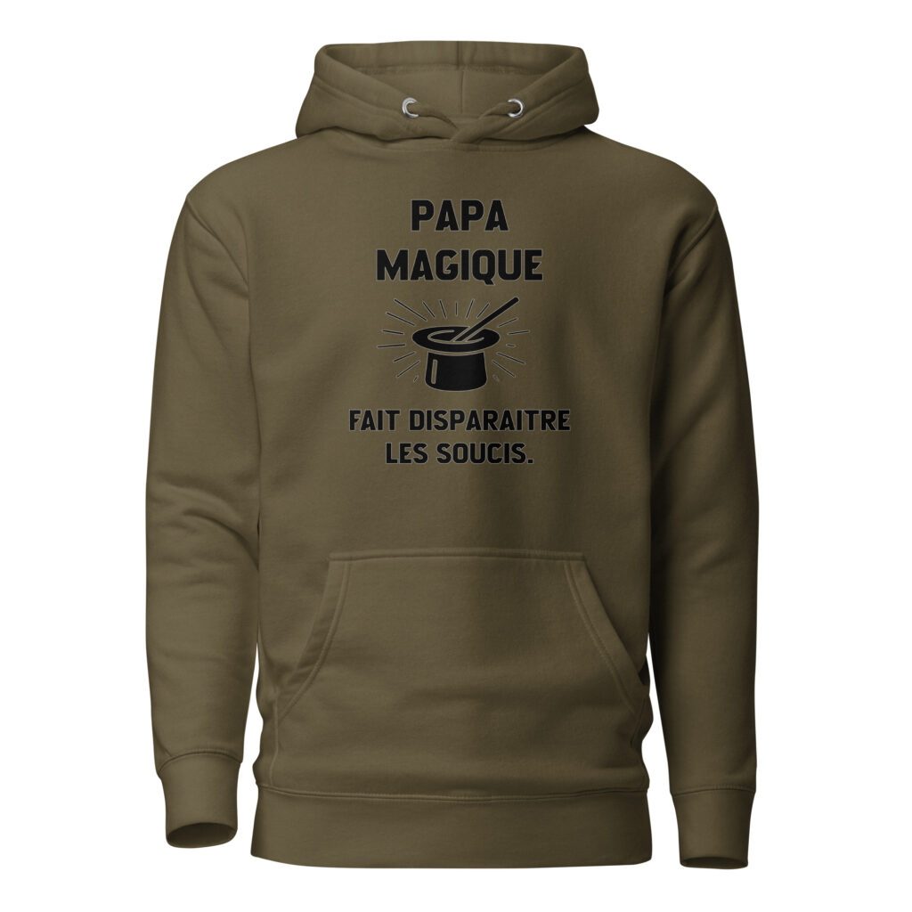 Sweat à Capuche Papa magique — Vert Militaire, face