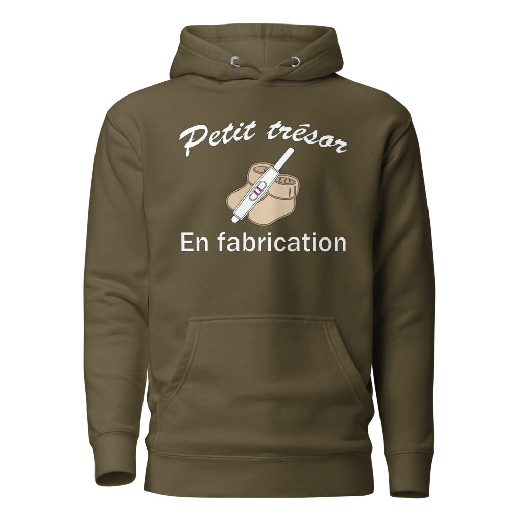 Sweat à Capuche Petit trésor en fabrication — Vert Militaire, face