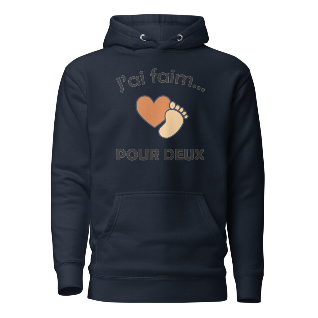 Sweat à Capuche naissance j'ai faim pour deux — Navy Blazer, face