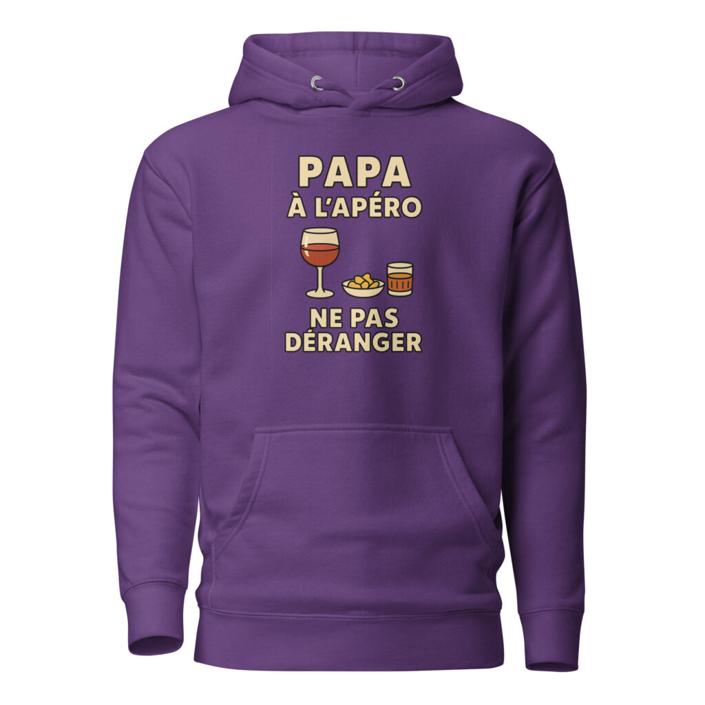 Sweat à Capuche Papa à l'apéro. Ne pas déranger — Violet, face