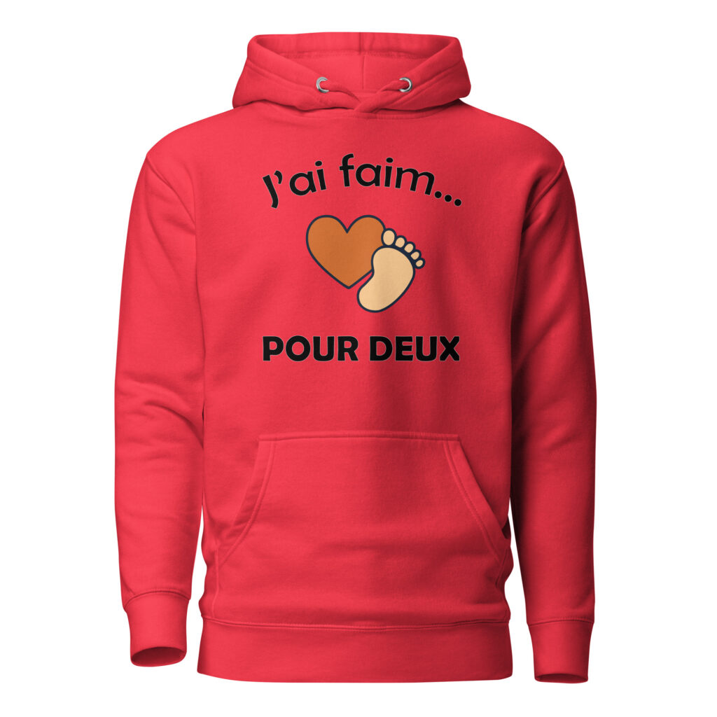 Sweat à Capuche naissance j'ai faim pour deux — Team Red, face