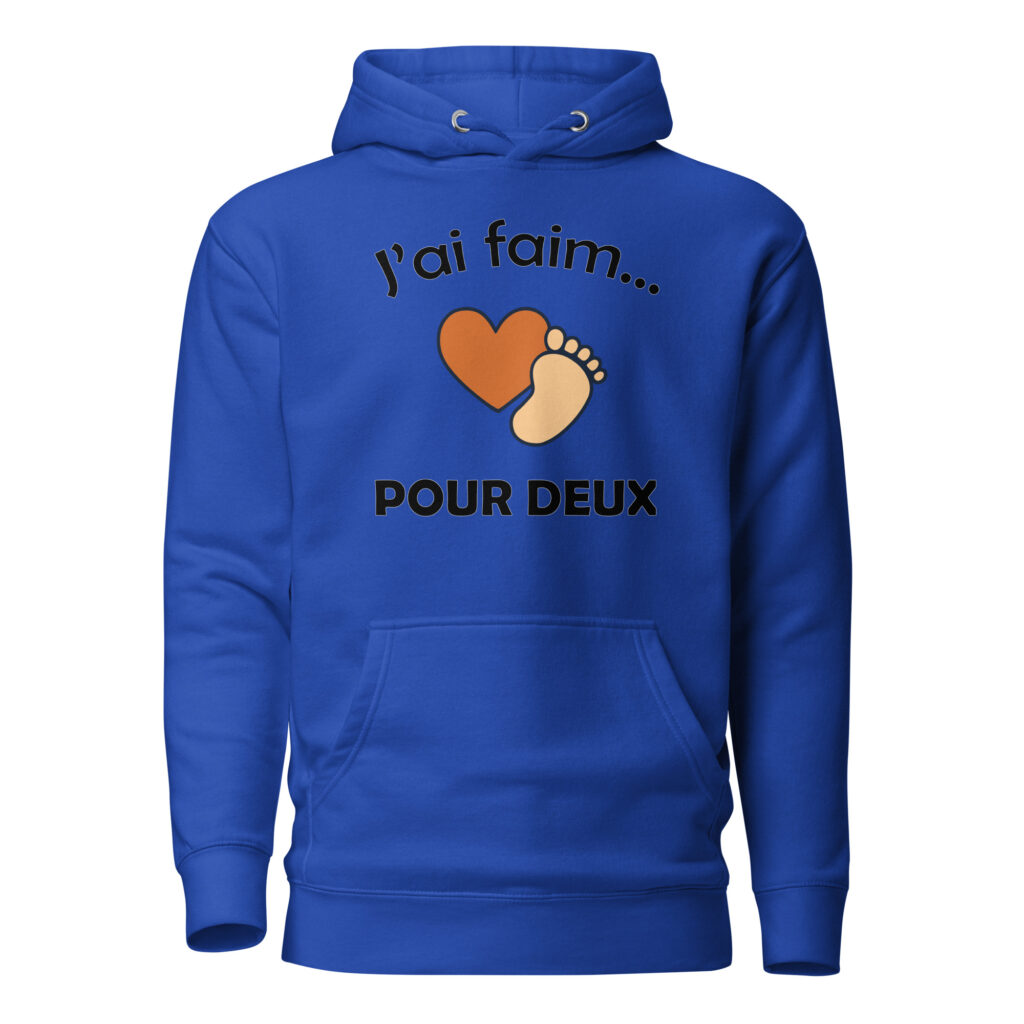 Sweat à Capuche naissance j'ai faim pour deux — Team Royal, face