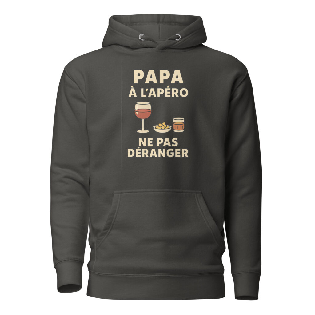 Sweat à Capuche Papa à l'apéro. Ne pas déranger — Noir Vintage, face