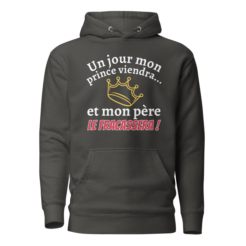Sweat à Capuche un jour mon prince viendra — Noir Vintage, face