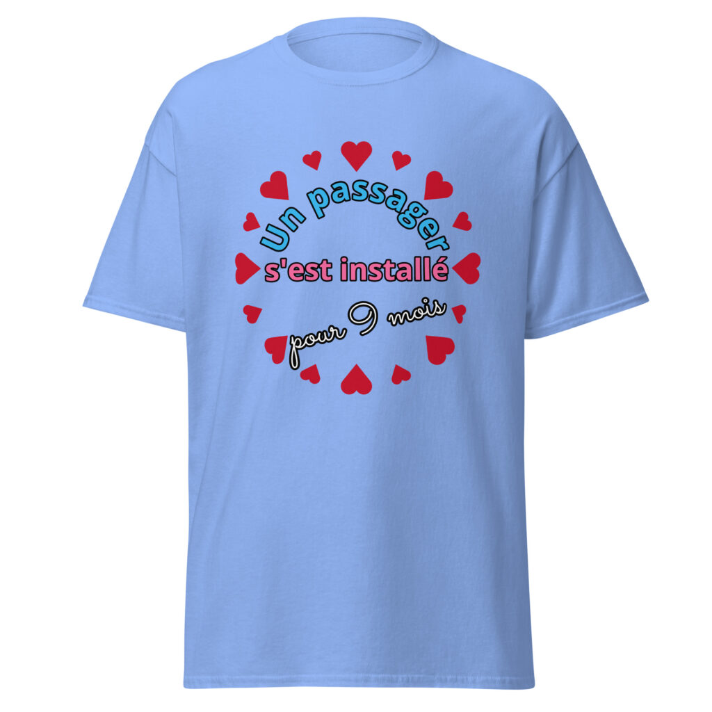 T-shirt un passager s'est installé pour 9 mois — Bleu, face