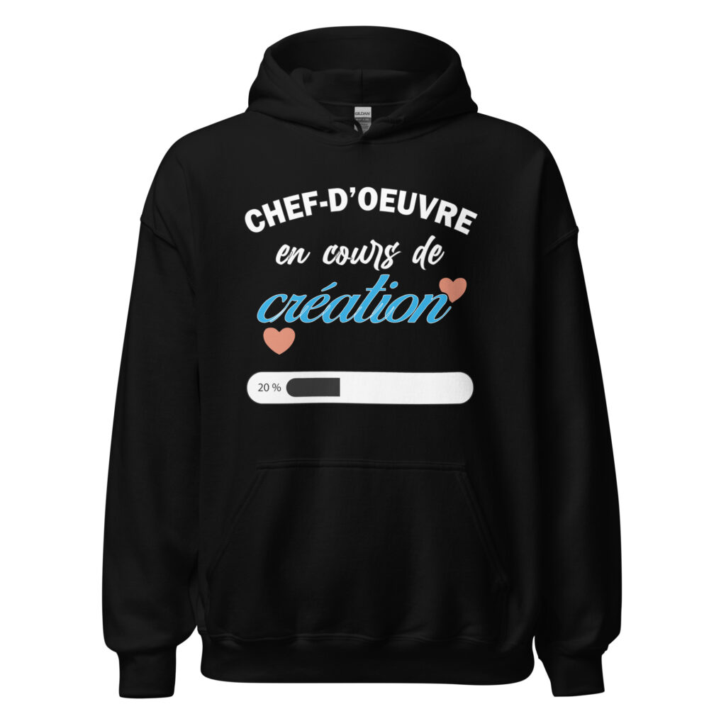 Sweat à capuche chef d'oeuvre en cours de création — Noir, face