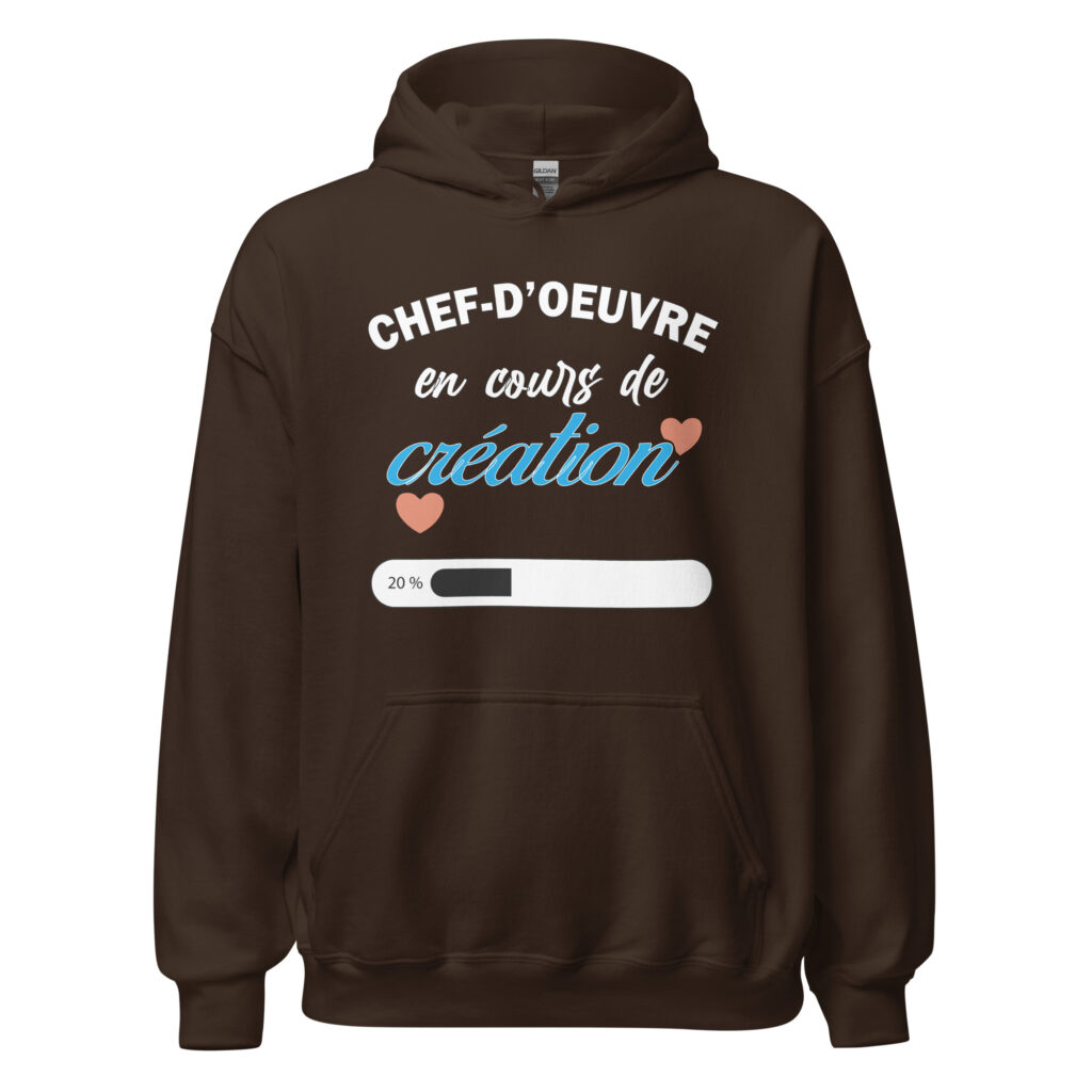 Sweat à capuche chef d'oeuvre en cours de création — Chocolat Noir, face