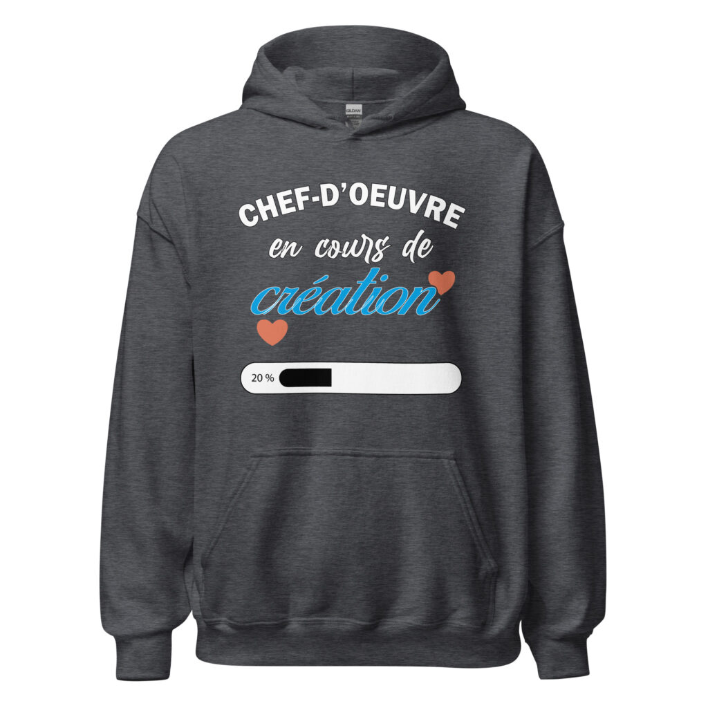 Sweat à capuche chef d'oeuvre en cours de création — Gris Foncé Chiné, face