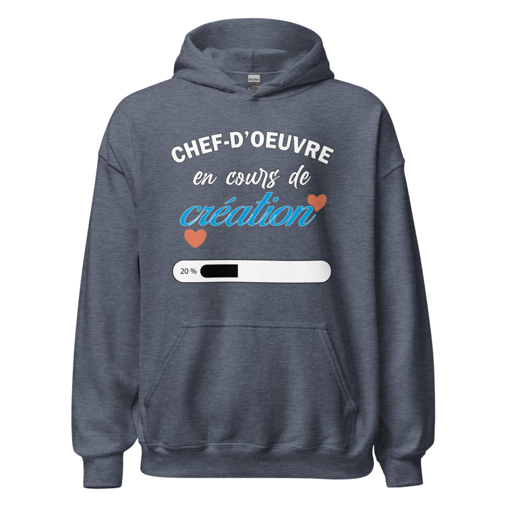 Sweat à capuche chef d'oeuvre en cours de création — Heather Sport Dark Navy, face