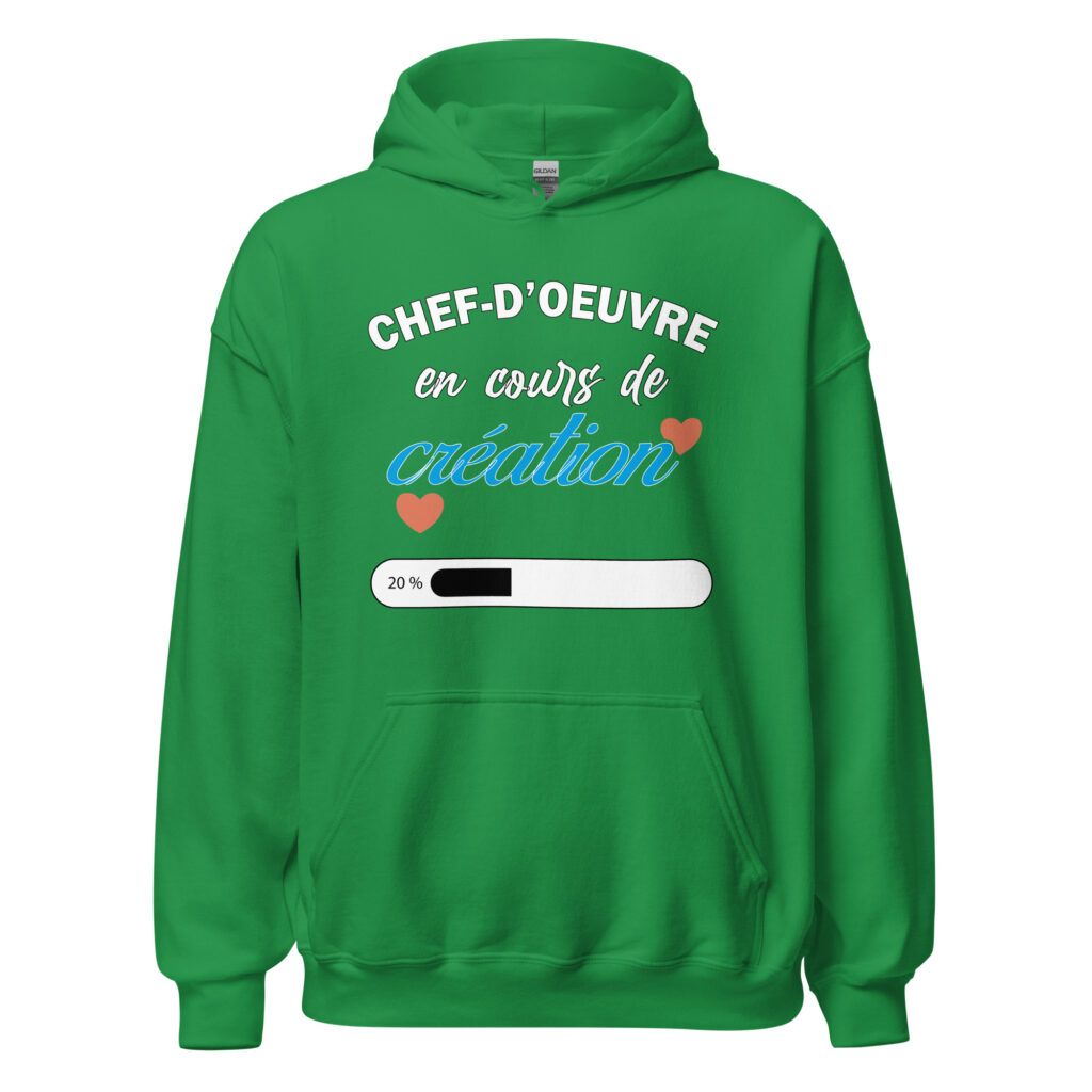 Sweat à capuche chef d'oeuvre en cours de création — Vert menthe, face