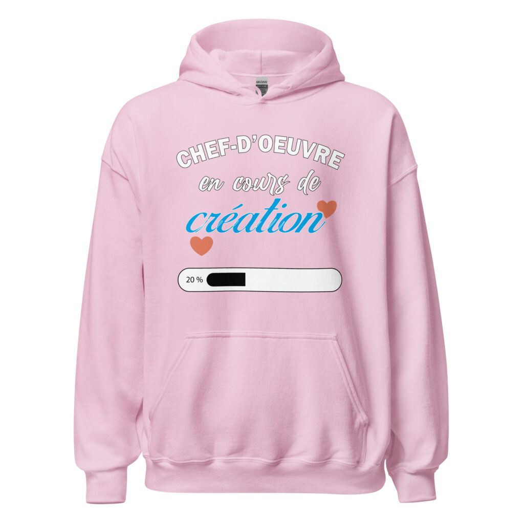 Sweat à capuche chef d'oeuvre en cours de création — Rose Clair, face