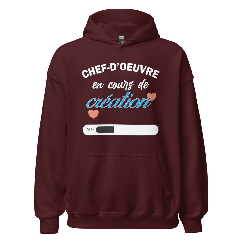 Sweat à capuche chef d'oeuvre en cours de création — Bordeaux, face