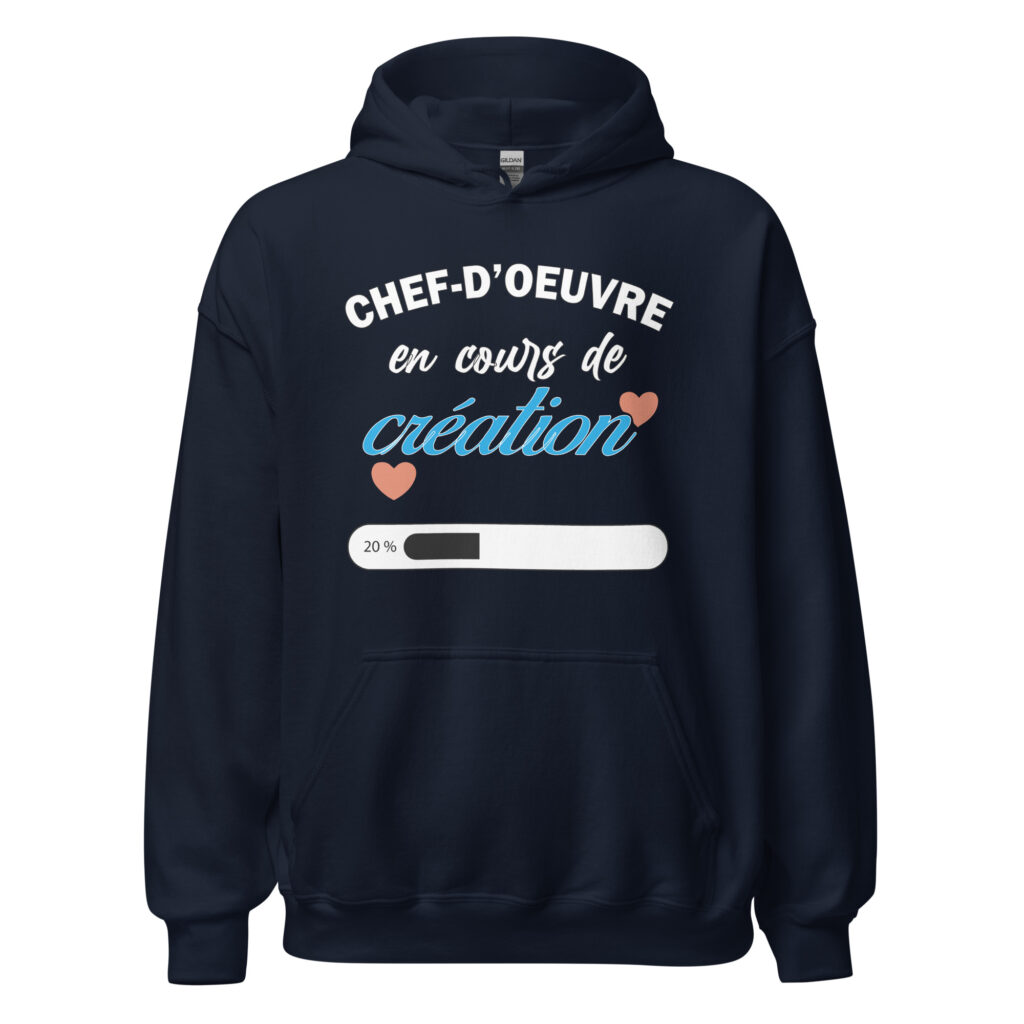 Sweat à capuche chef d'oeuvre en cours de création — Bleu Marine, face