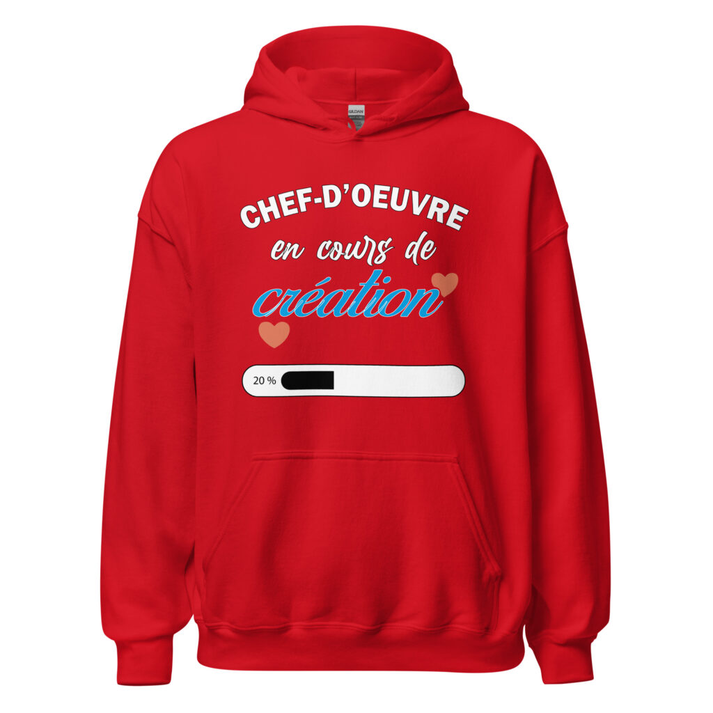 Sweat à capuche chef d'oeuvre en cours de création — Rouge, face