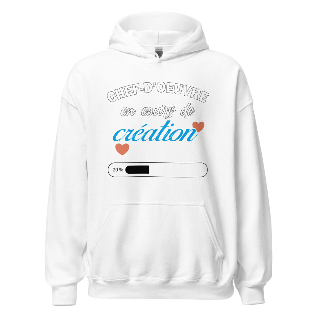 Sweat à capuche chef d'oeuvre en cours de création — Blanc, face