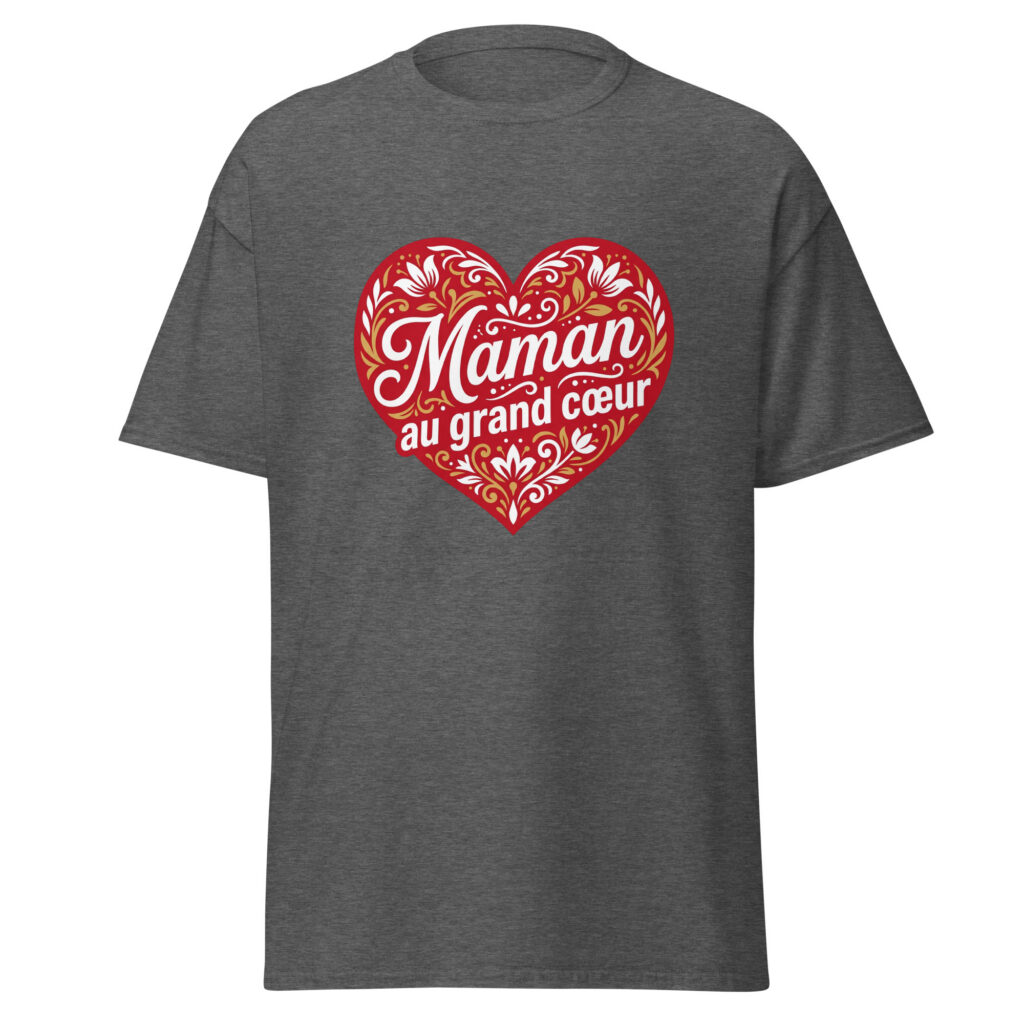T-shirt Maman au grand coeur — Gris Foncé Chiné, face
